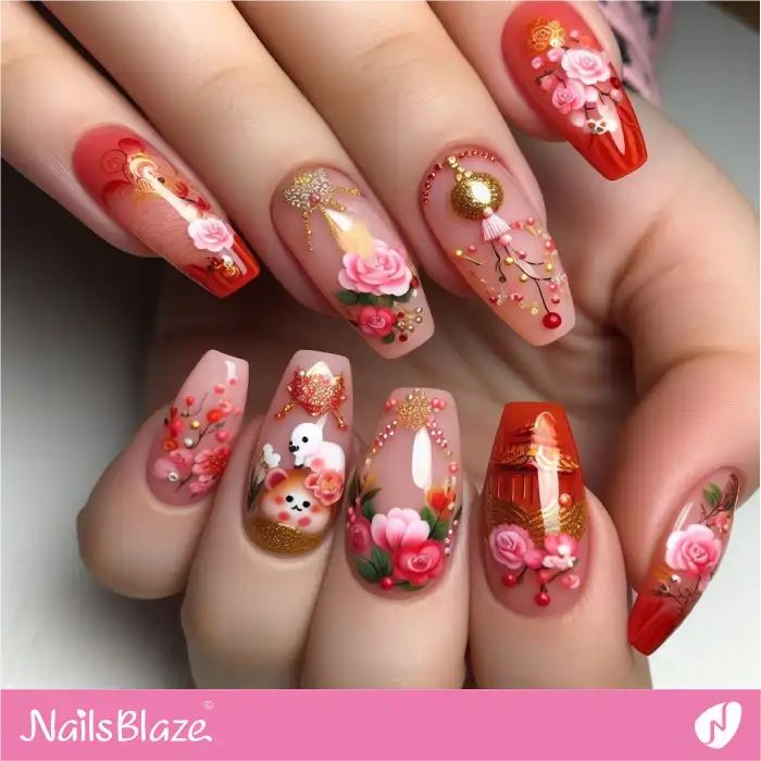 Red Chinese New Year's Nail Design | 2024 Nails - NB3722